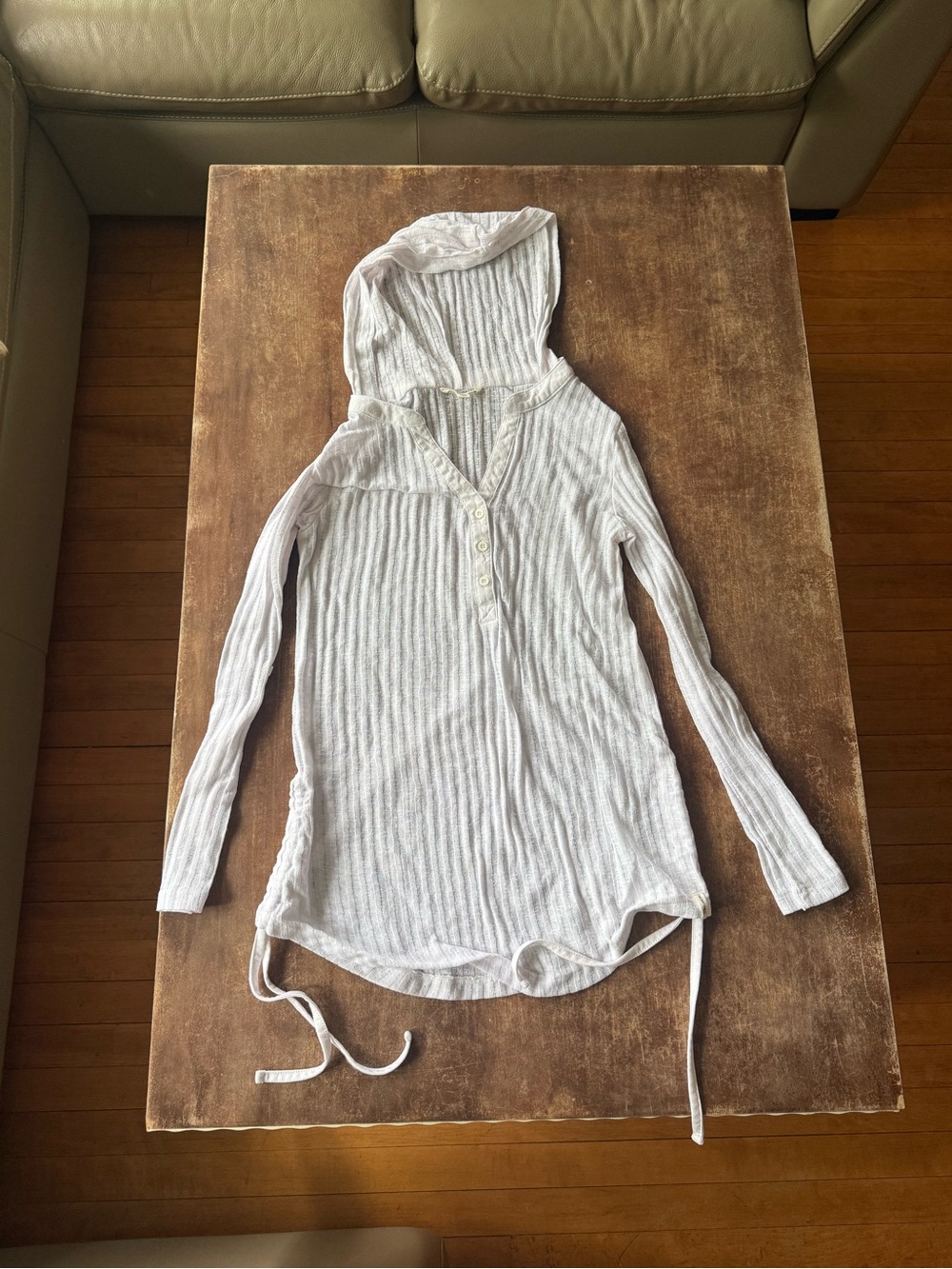 Billabong light gray ribbed hooded henley